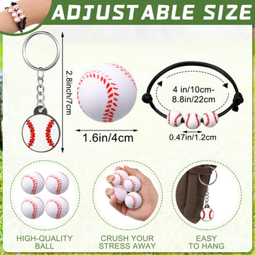 Nosiny 108 Pcs Baseball Party Favors Bulk Baseball Keychain Gifts Stress Balls Charm Bracelets 36 Pieces Each for Team Birthday