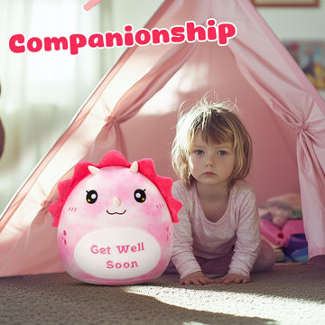 Wewill 12'' Get Well Soon Dinosaur Soft Plush Pillow, Pink Triceratops Stuffed Toy