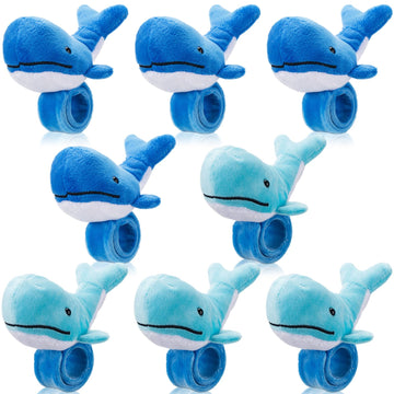 Lenwen 8 Pcs Whale Stuffed Animals Slap Bracelets for Kids Plush Animal Slap Snap Bracelets Bulk Whale Wrist Bands Adopt an Anim