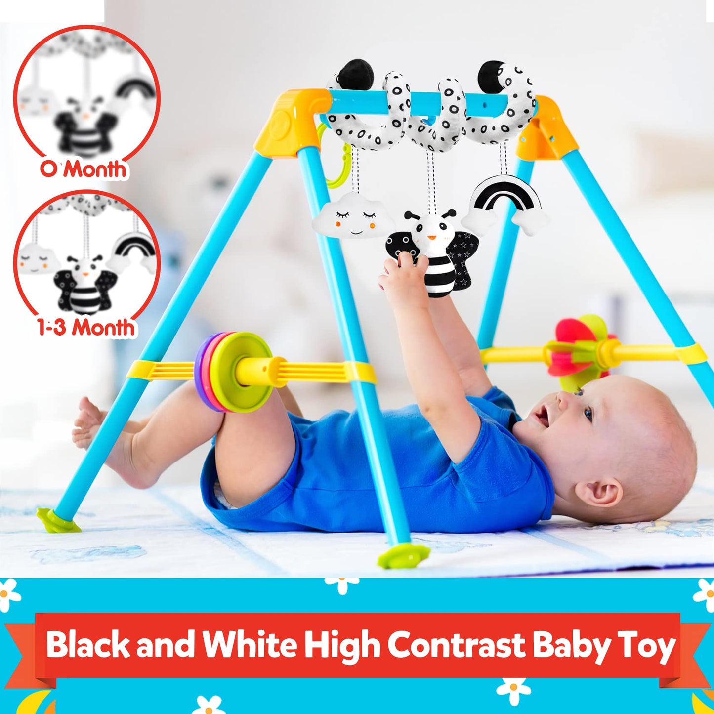 Gkdoms Baby Spiral Hanging Stroller And Car Seat Toys Black And White High Contrast Sensory Toy Newborn Plush Activity Toys Party Favors Quality Gifts For Baby Shower Easter Basket Stuffers -Bee