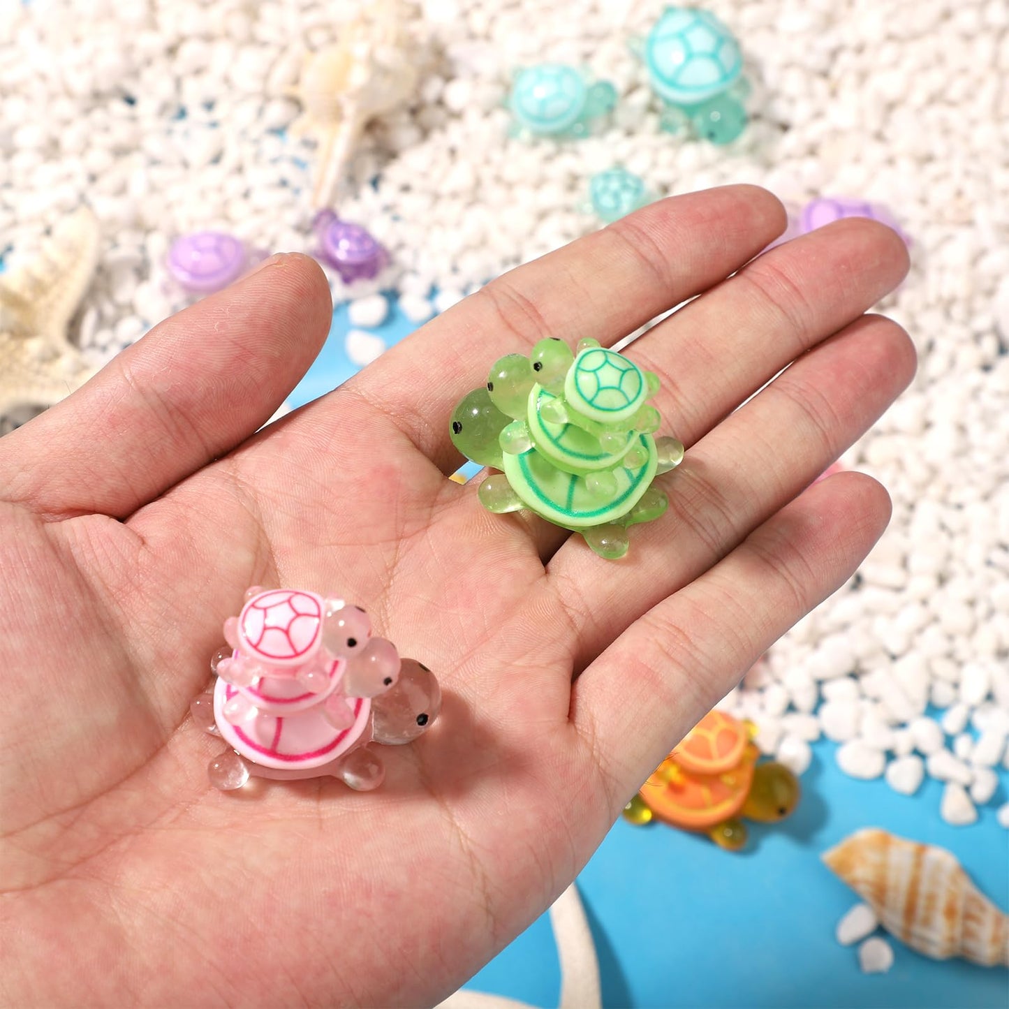 Lyreh 30Pcs Mini Resin Turtles, 3 Sizes Miniature Tiny Cute Figurines 10 Colors Glow In The Dark Micro Figures Small Resin Anima