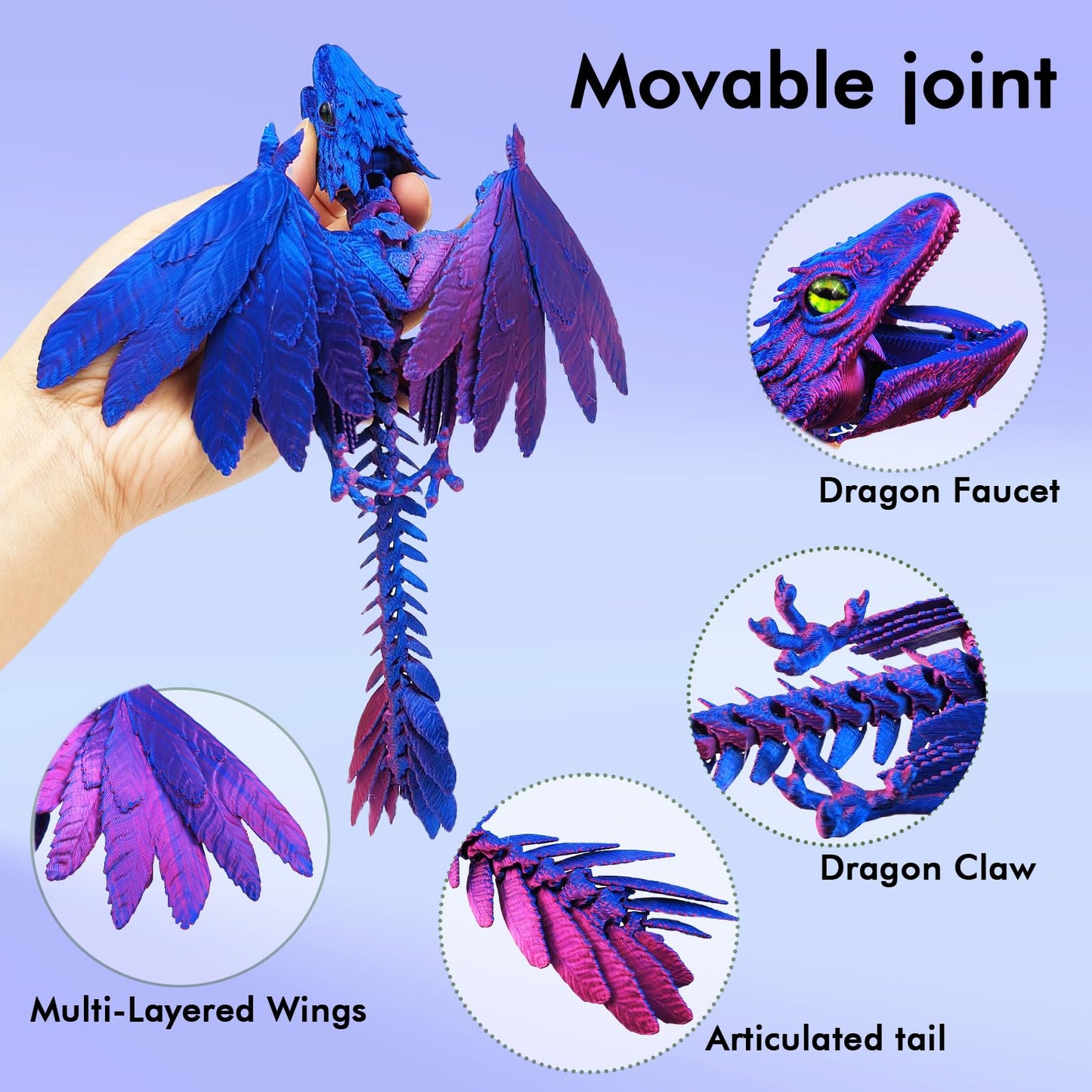 Qouxz Dynamic 3D Printed Dragon Eggs With Dragon Inside,3D Dragon With Wings Movable, Feathered Wyvern Dragon,Full Articulated C