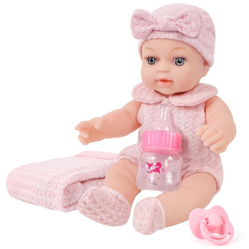 Dotvosy 12 Inch Realistic Adoption Girl Baby Doll Playset With Knit Clothes And Accessories Includes Pacifier,Blanket,Feeding Bo