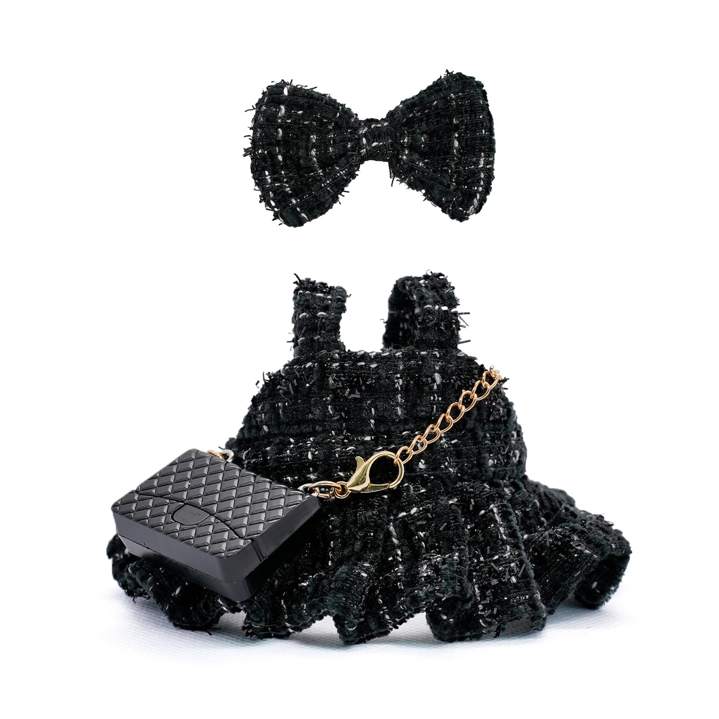 17cm Doll Clothes for La - enhanced Handmade Clothes 3 Piece Set Bow & Bag & Dress Adjustable Doll Outfit - elegant Chic Style Set High-End Fashion Accessories (No Doll) - Pure Black - No Logo
