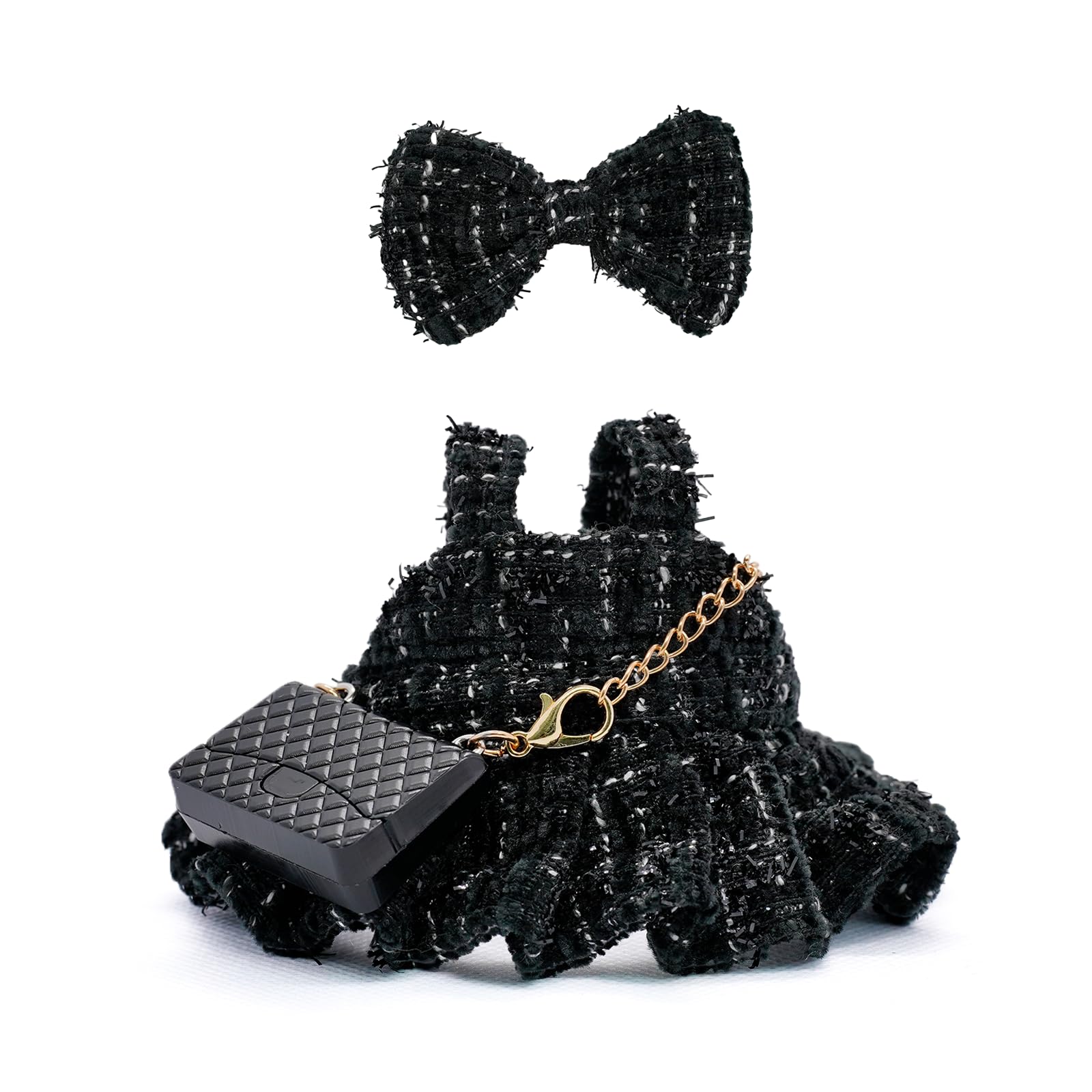 17cm Doll Clothes for La - enhanced Handmade Clothes 3 Piece Set Bow & Bag & Dress Adjustable Doll Outfit - elegant Chic Style Set High-End Fashion Accessories (No Doll) - Pure Black - No Logo