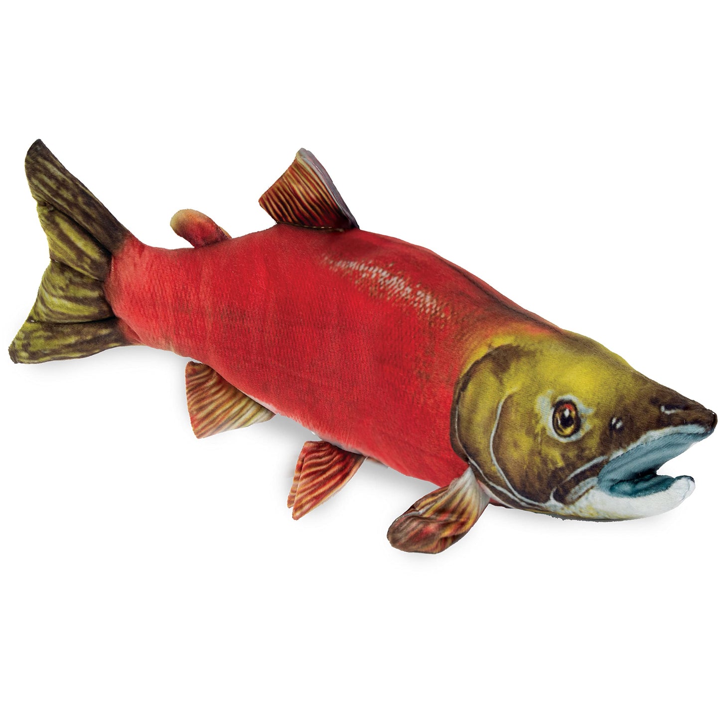 Real Planet Fishing Stuffed Animal - Sockeye Salmon Trout Bass Plush Stuffed Toy For Kids, Fishing Gifts For Men, Plush Freshwater Fish Toys (Salmon, 14') (21' Long)