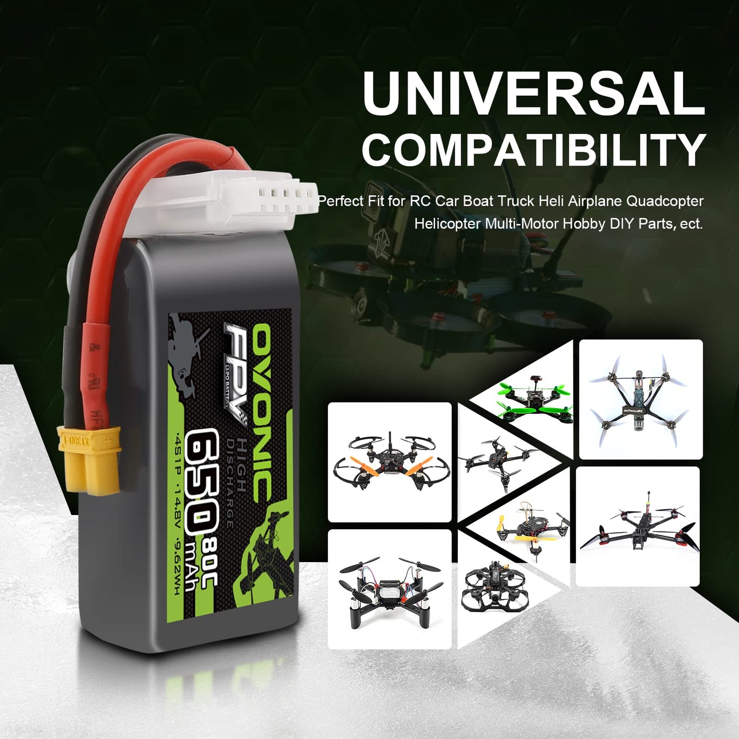 Ovonic 4S 650Mah Lipo Battery 14.8V 80C Battery With Xt30 Plug For Rc Car Truck Rc Vehicles Boat Drone Rc Airplane Quadcopter He