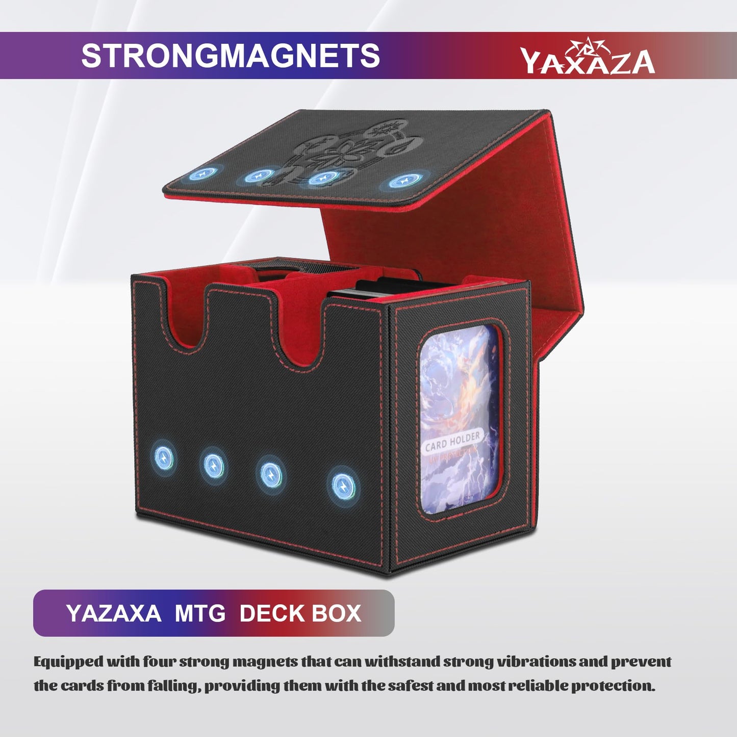 YAXAZA MTG Deck Box with Commander Display Window, Fits 200+ Double-Sleeved Cards, Strong Magnetic PU Leather CardDeck Case with