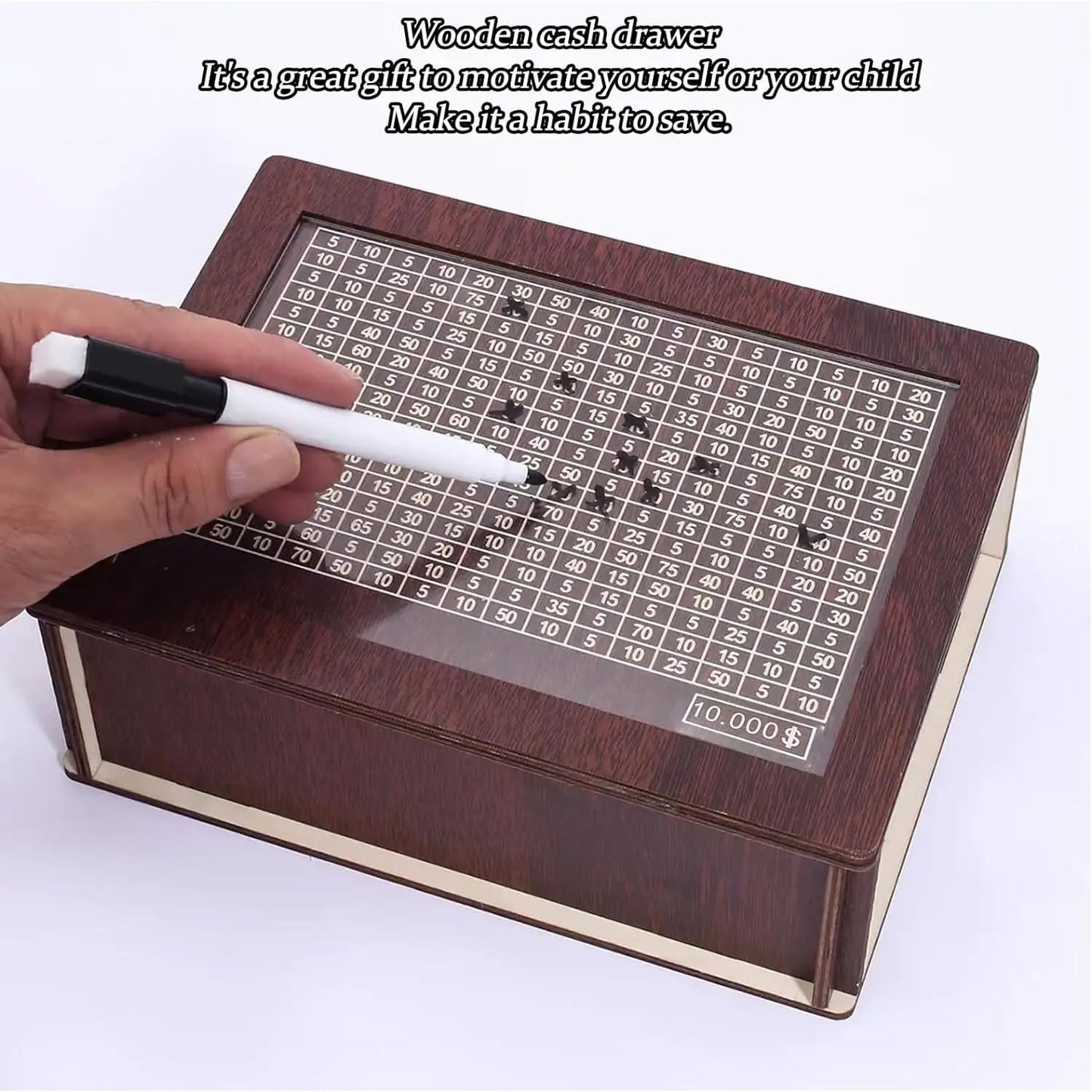 Cash Vault Wooden Savings Box,Kakeibo Money Box, Wooden Savings Box With Money Target And Numbers Best Gift For Friends (Brown,