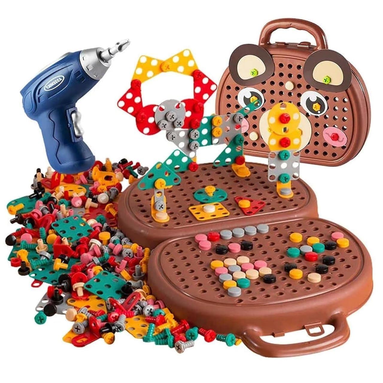 Electric Drill Screw Tool Set Creative Mosaic Puzzle Toy, 203 Pcs 3D Creativity Educational Kit Construction Toy For Kids, Birth
