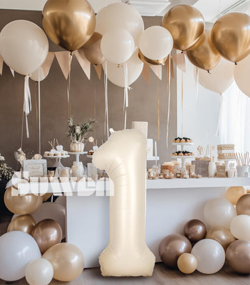 Suwen 40 Inch Cream White Large 1 Balloon Numbers Big Foil Helium Number Balloons 0-9 Jumbo Happy 1St Mylar Birthday Party Decor