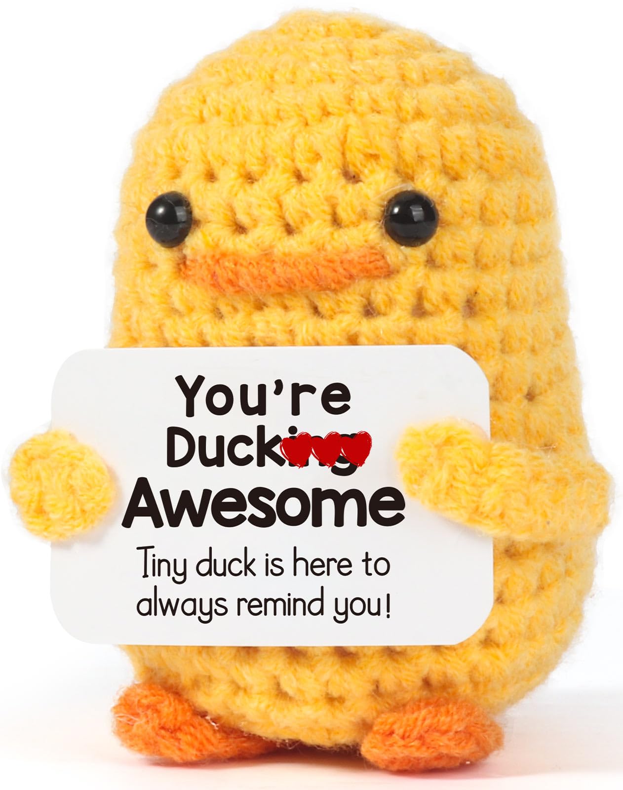Mbl Inspirational Positive Crochet Duck - Handmade Knitting Emotional Duck For Cheer Up Support Birthday Christmas White Elephan