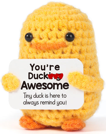 Mbl Inspirational Positive Crochet Duck - Handmade Knitting Emotional Duck For Cheer Up Support Birthday Christmas White Elephan