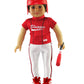 American Fashion World Red Baseball Uniform for 18-Inch Dolls | Premium Quality & Trendy Design | Includes Accessories