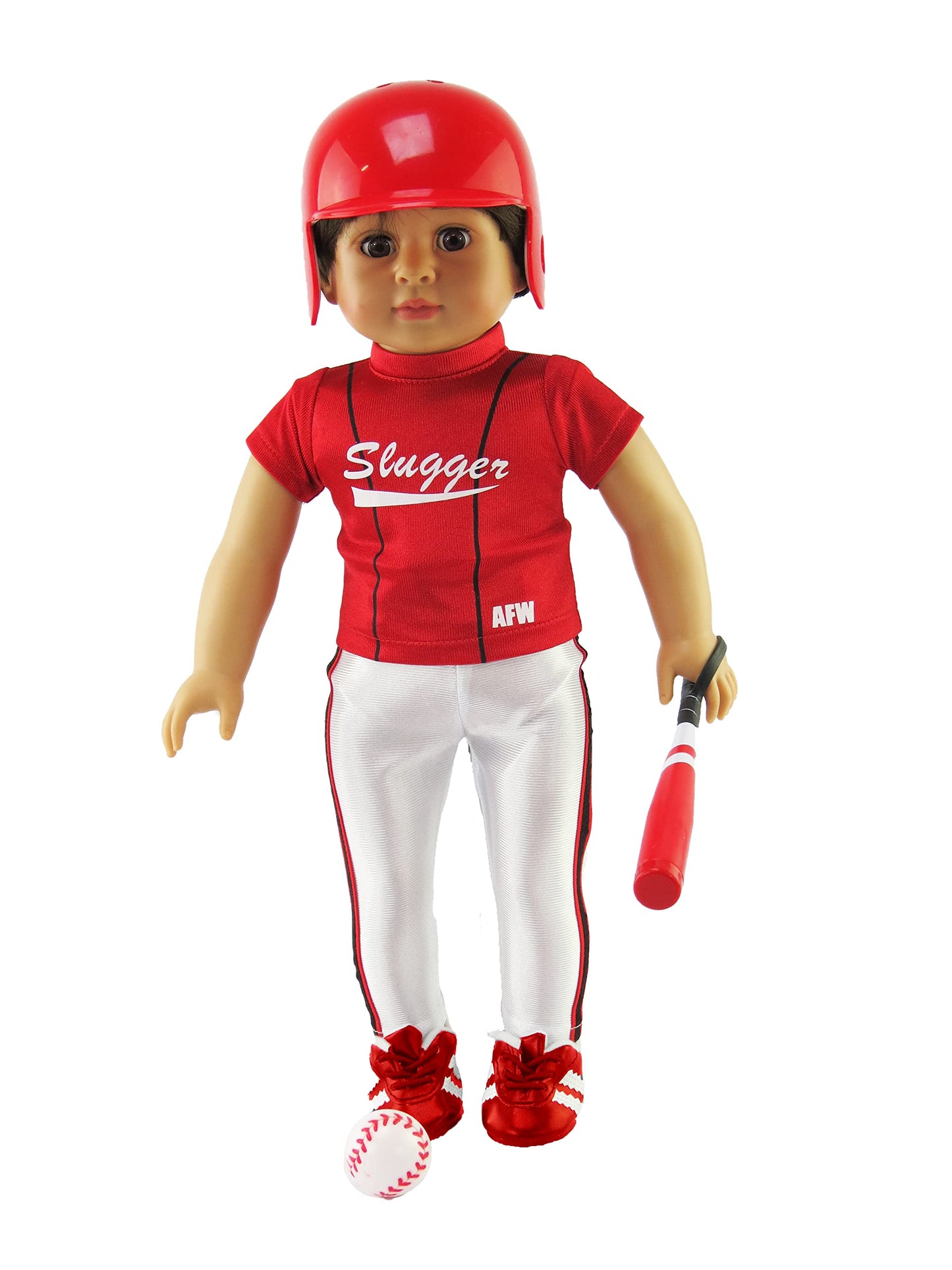 American Fashion World Red Baseball Uniform for 18-Inch Dolls | Premium Quality & Trendy Design | Includes Accessories