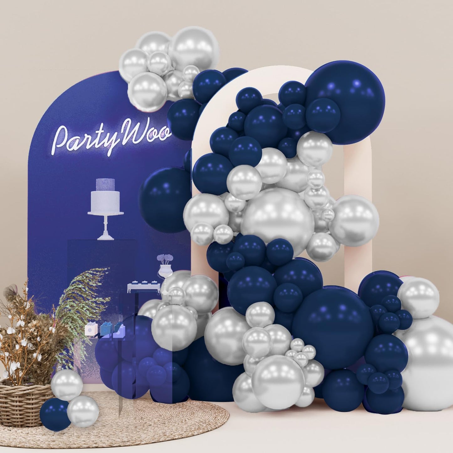 Partywoo Blue And Silver Balloons, 142 Pcs Navy Blue And Silver Balloons Different Sizes Pack Of 18 Inch 12 Inch 10 Inch 5 Inch For Balloon Garland Or Arch As Birthday Decorations, Party Decorations