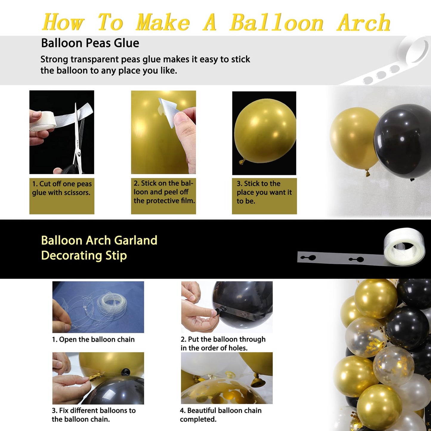 Trgowaul 30th Birthday Decorations - Black Gold Banner, Tablecloth, 60 Latex Confetti Balloons, Perfect Party Supplies for Him & Her