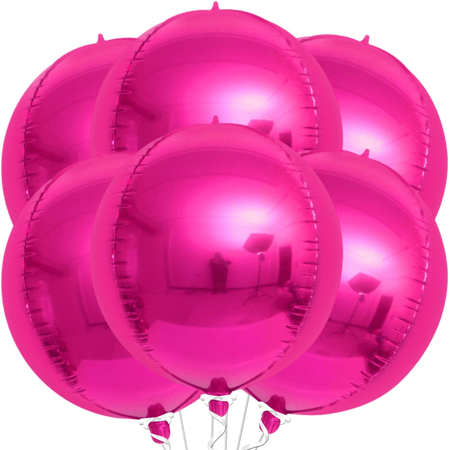 Katchon, Big Hot Pink Balloons - 22 Inch, Pack Of 6 | Round 4D Mylar Hot Pink Foil Balloons | Galentines Balloons For Galentines Day Decorations | Hot Pink Metallic Balloons For Pink Party Decorations