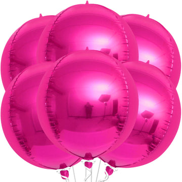 Katchon, Big Hot Pink Balloons - 22 Inch, Pack Of 6 | Round 4D Mylar Hot Pink Foil Balloons | Galentines Balloons For Galentines Day Decorations | Hot Pink Metallic Balloons For Pink Party Decorations
