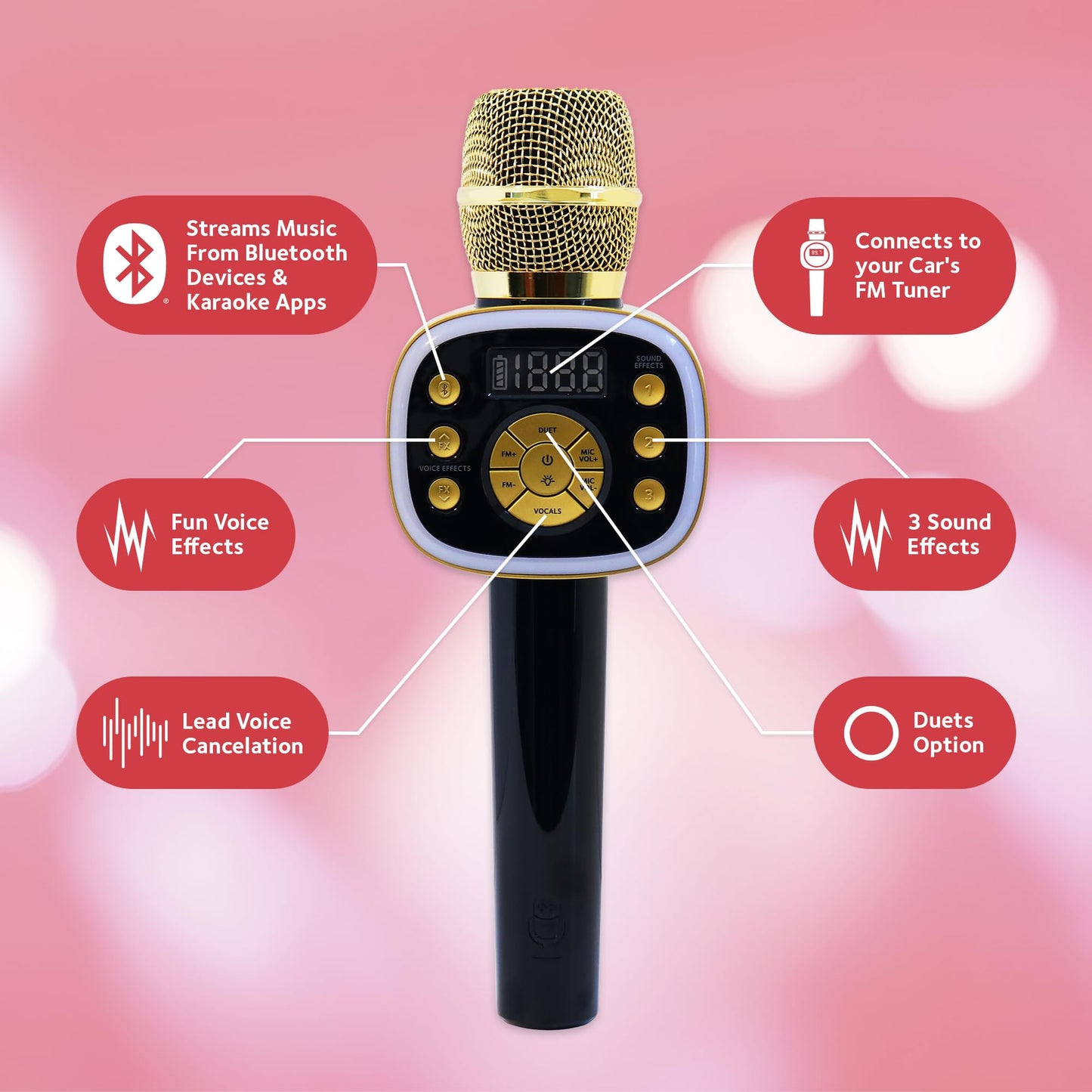 Carpool Karaoke Machine For Kids & Adults, Carpool Karaoke The Mic 2.0 - Wireless & Bluetooth Karaoke Microphone With Voice Changing Sound Effects As White Elephant Gift - Gold & Black