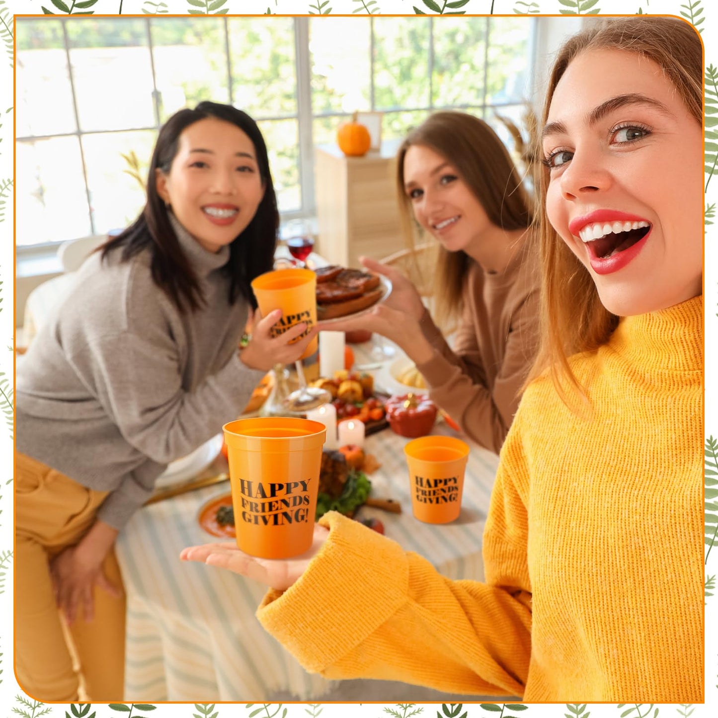 Willinglong 24 Pcs Friendsgiving Cups 16oz Happy Friendsgiving Party Decorations Reusable Plastic Drinking Cups Fun Friends Gath