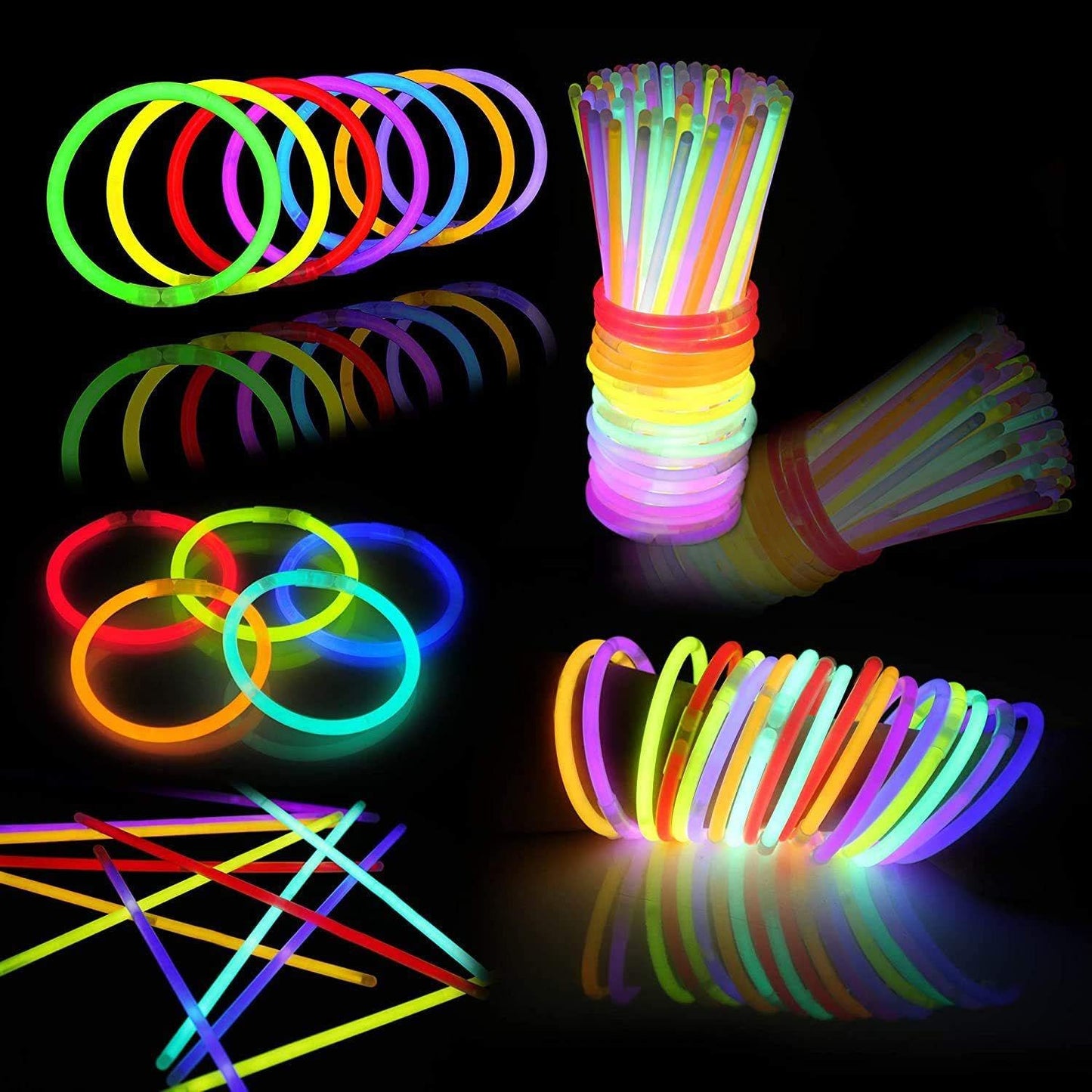 HONLYNE 200 Pcs Glow Sticks Bulk Party Pack, 8 Glow in the Dark Party Supplies, Glow in the Dark Light Up Sticks with Connecto