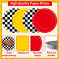 48 Pcs Racing Car Party Paper Plates for Race Car Birthday Party Supplies 7 Red Yellow Black White Checkered Disposable Plates R