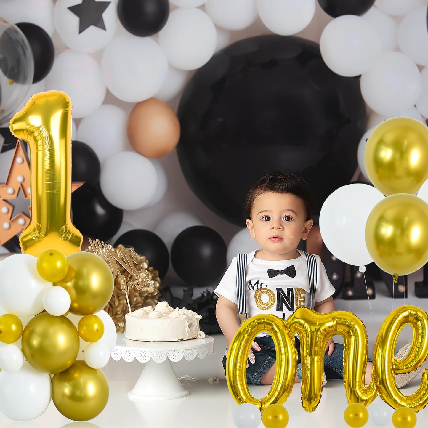 Toniful 27 Pcs 1St Birthday Balloons Set,40 Inch Gold Number 1 Balloon Gold One Letter Foil Balloon White Metallic Gold Balloons