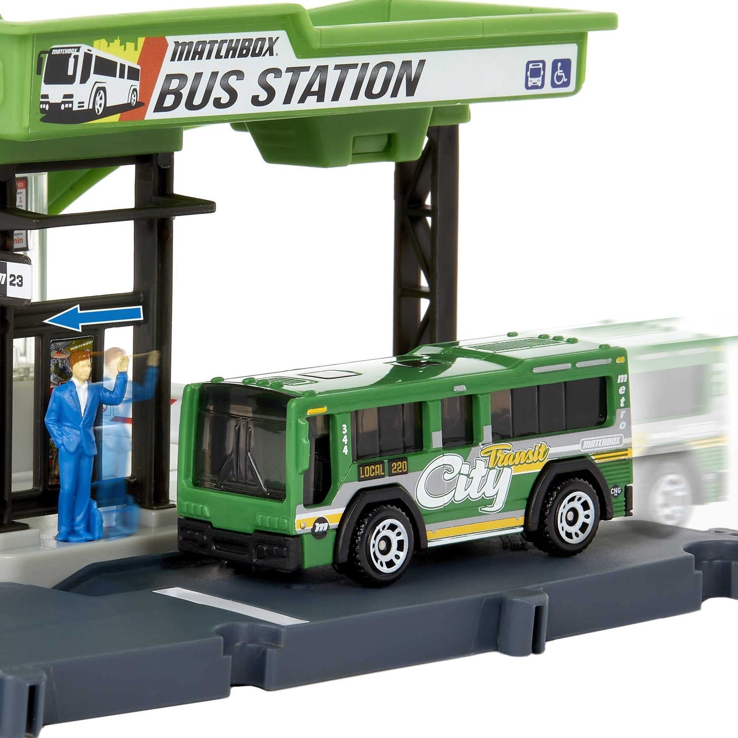 Matchbox Bus Station Track For Toy Cars Includes 1 Vehicle, Gift For Kids +3 Years Old (Mattel Hdl08)