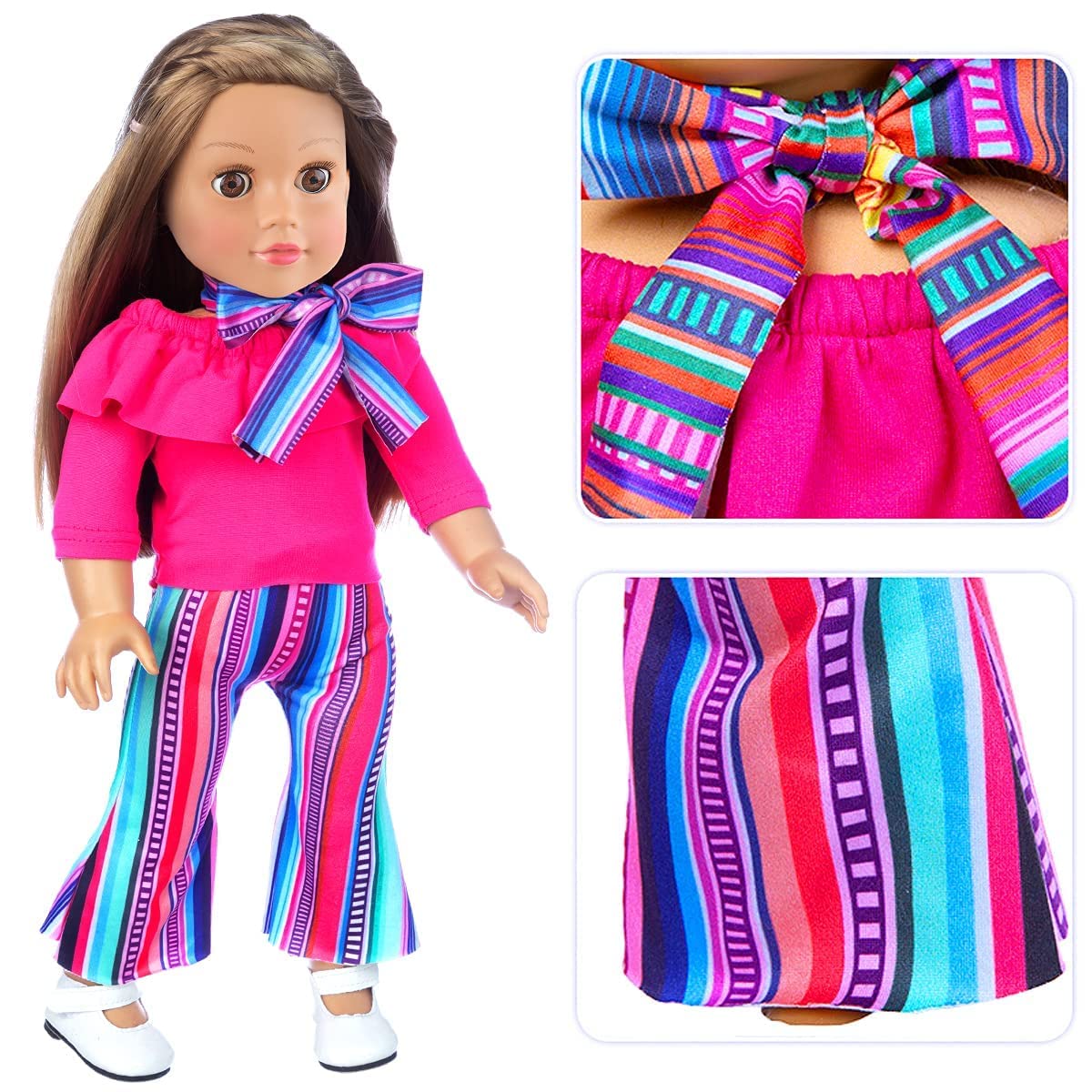 Zita Element 11 Pcs American Doll Clothes Dress And Accessories For 18 Inch Doll - 5 Sets Doll Outfits + 2 Pairs Random Style Shoes For 18 Inch Doll