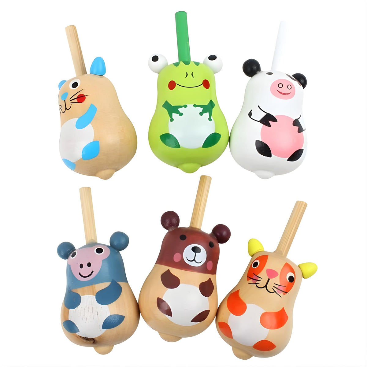 Crackle Wooden Spinner Tops For Kids  Pack Of 4 | Cute Animal Design Lattoo Spin Toy Set | Wood Spinning Tops | Birthday Return