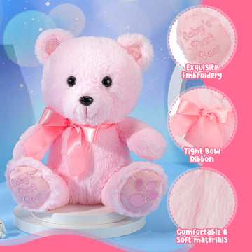 Chalyna 10 Inch Bear Stuffed Animal Gift First Bear Baby Shower Plush Toy For Wedding Birthday Easter Back To School Gift(Pink)