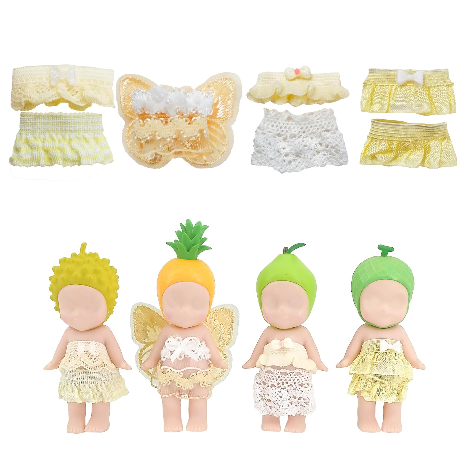 4 Sets Doll Clothes for Sonny Angel  fit for 3 Inch Collectible Dolls for mature-themed Collectors  Includes Tops and Skirts for Display and Decoration (Lemon Cream Dream)