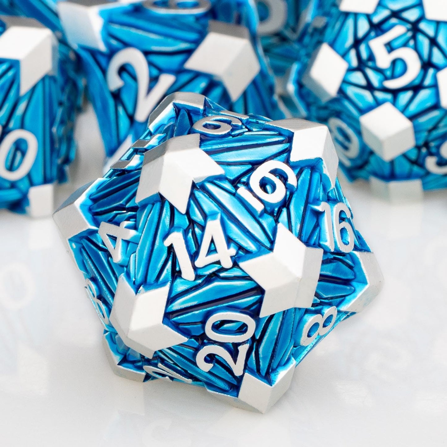 ORIFANTOU Metal DND Dice Set Dungeons and Dragons Dice with Box, Blue Debris D&D Dice RPG D and D Dice Role Playing Game Polyhed