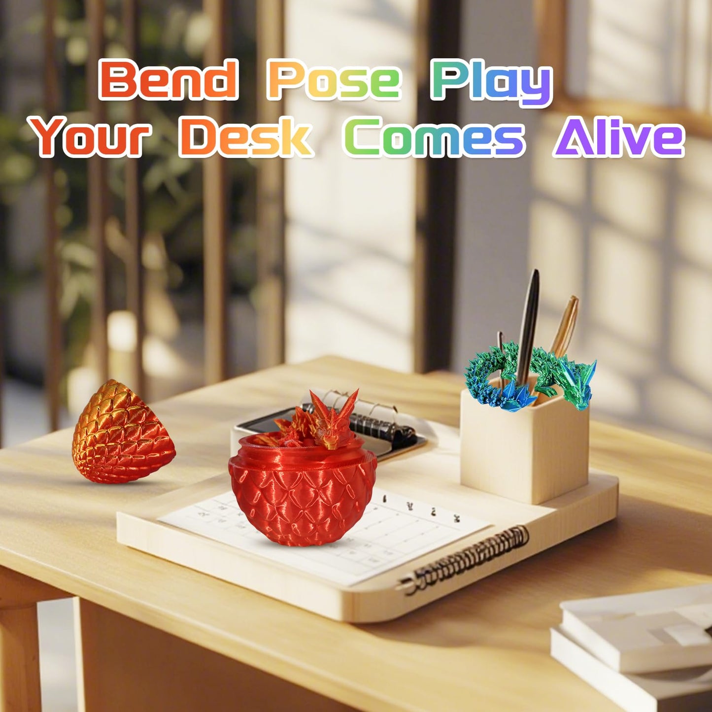 3D Printed Dragon with Egg  4 PCS 3D Printed Fantasy Animals  Fidget Toy for Boys Girls mature-themed  Office Desktop Decoration Easter Basket Stuffers Graduation Gift for Teens