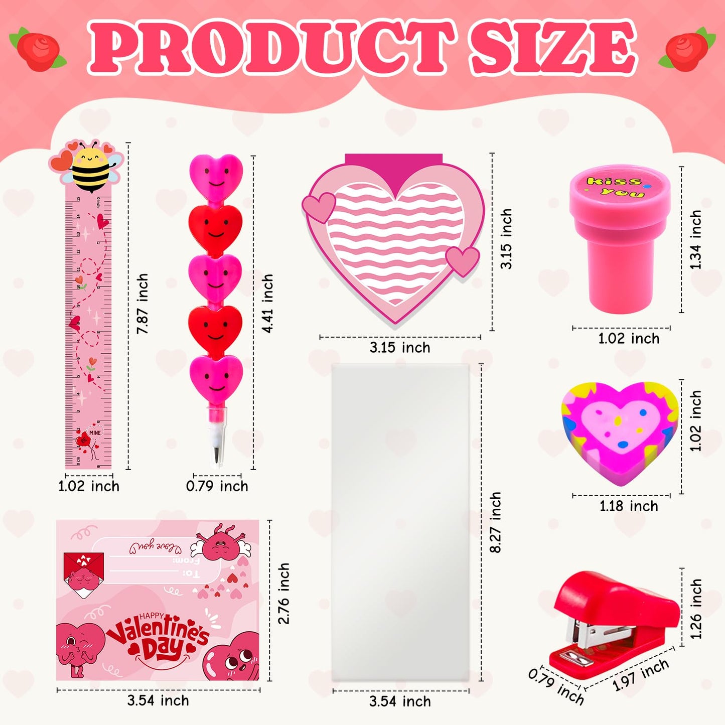 170 Pcs Valentines Day Gifts Classroom Supplies - Valentine Stationery Set with Heart Pencils, Notebooks, Rulers, Bookmarks, Tre