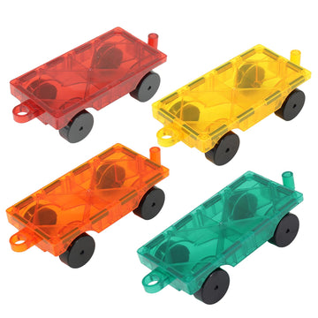 Neoformers Magnetic Tiles Car Building Kit For Toddlers, 4 Pcs Magnet Construction Trucks, Stem Toys For 3-8 Year Old Boys Girls, Educational Vehicle Engineering Set