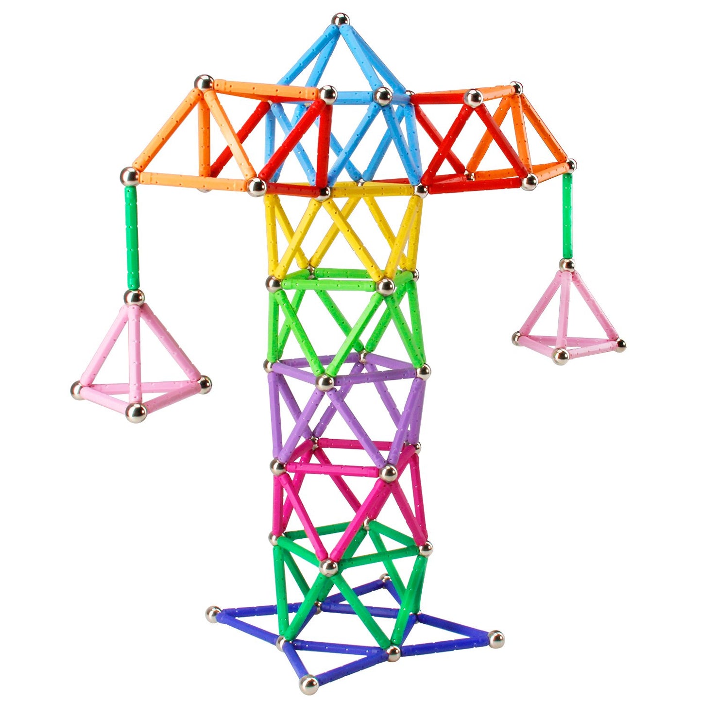 ELONGDI Magnetic Building Blocks Set, 132 Pieces, Non-Toxic 3D Puzzle Toys, Multicolor, Model E-144 for Kids & Adults