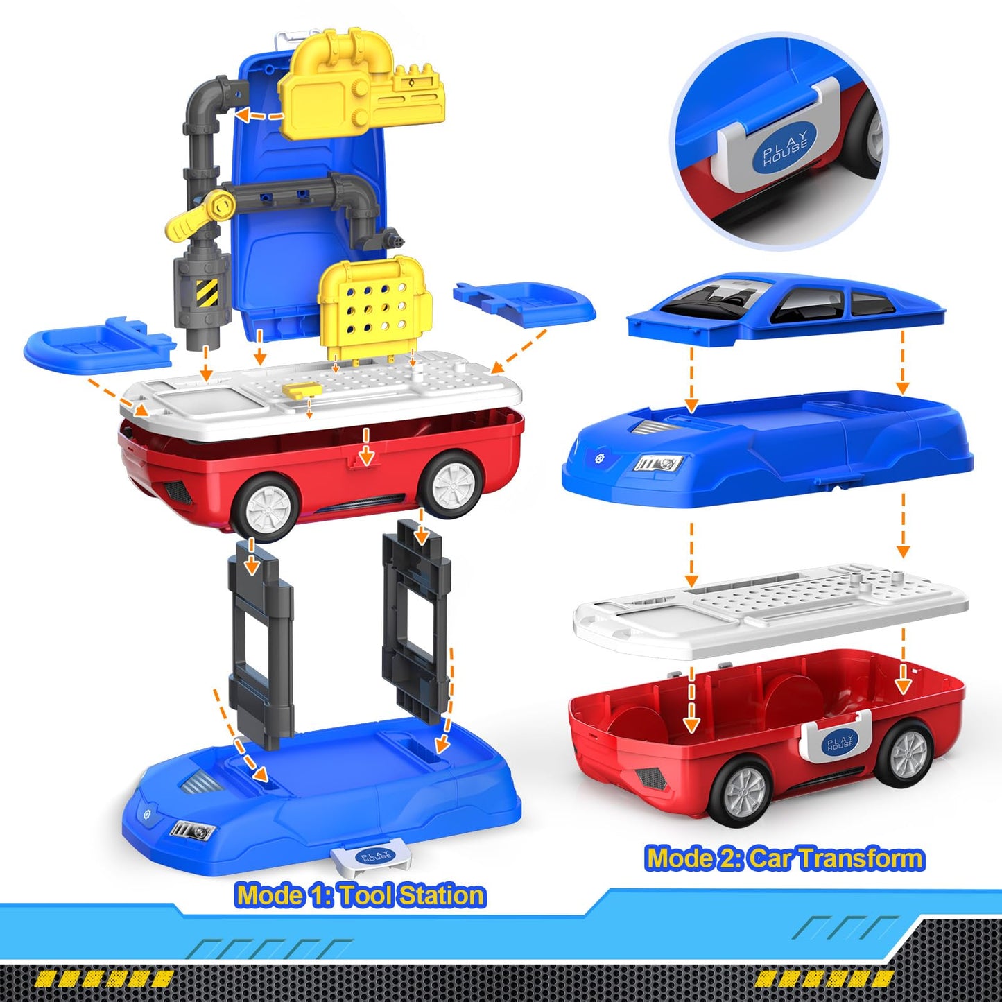 FunMission Kids Tool Set, Work Tool Bench with 69 Realistic Toy Tools and Accessories, Transformable Tool Set, Toddler Bench Pre