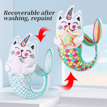 Drawmytoy Coloring Plush Toy With 5 Washable Markers For Little Girls Doodle Dolls For Kids Ages 4-6 Birthday (Fish Cat)