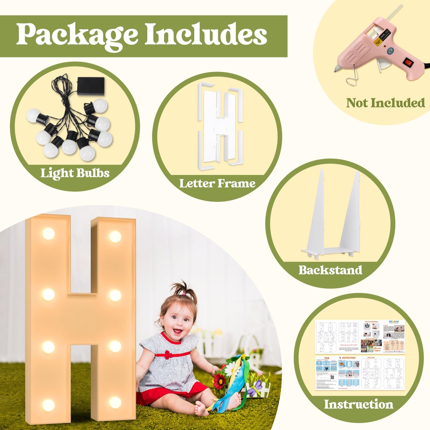 3Ft Marquee Light Up Letters, Large Marquee Letters H For Party Decorations, Big Baby Letters For Baby Shower Birthday Party Dec