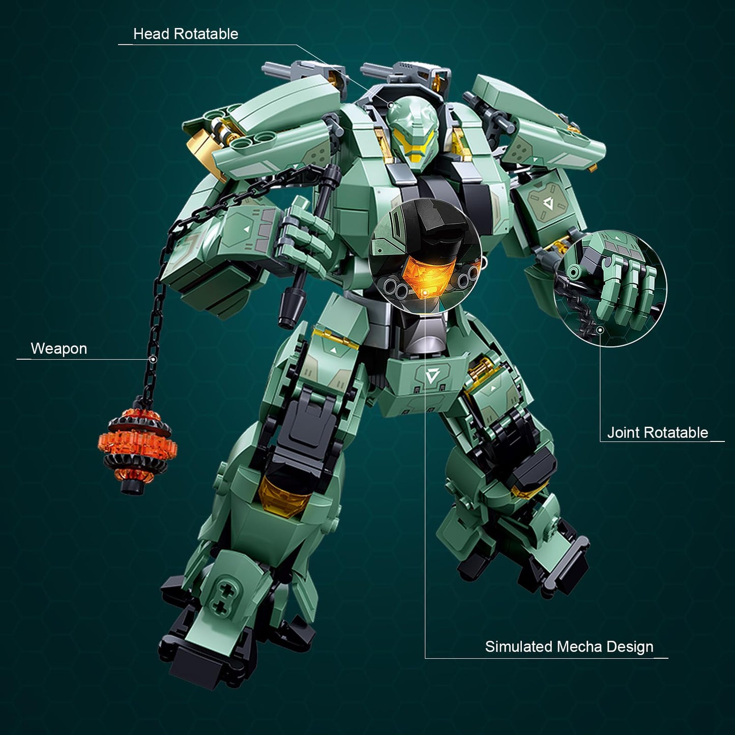 HIGH GODO Mech Robot Building Blocks Set, 542 Pieces, Plastic, Green, Model YC656014, Action Toy for Kids and Adults