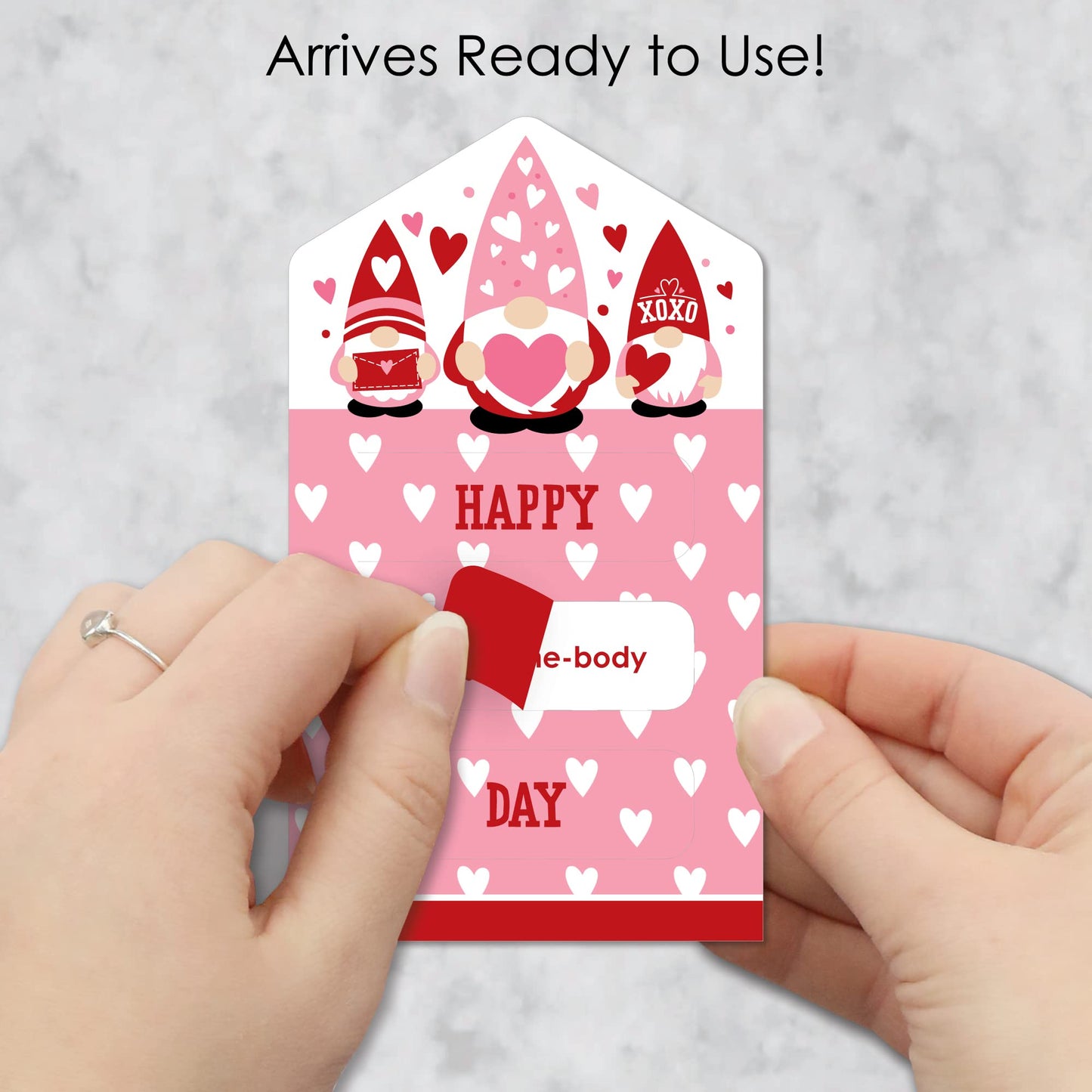 Big Dot Of Happiness Valentine Gnomes - Valentines Day Cards For Kids - Happy Valentines Day Pull Tabs - Set Of 12