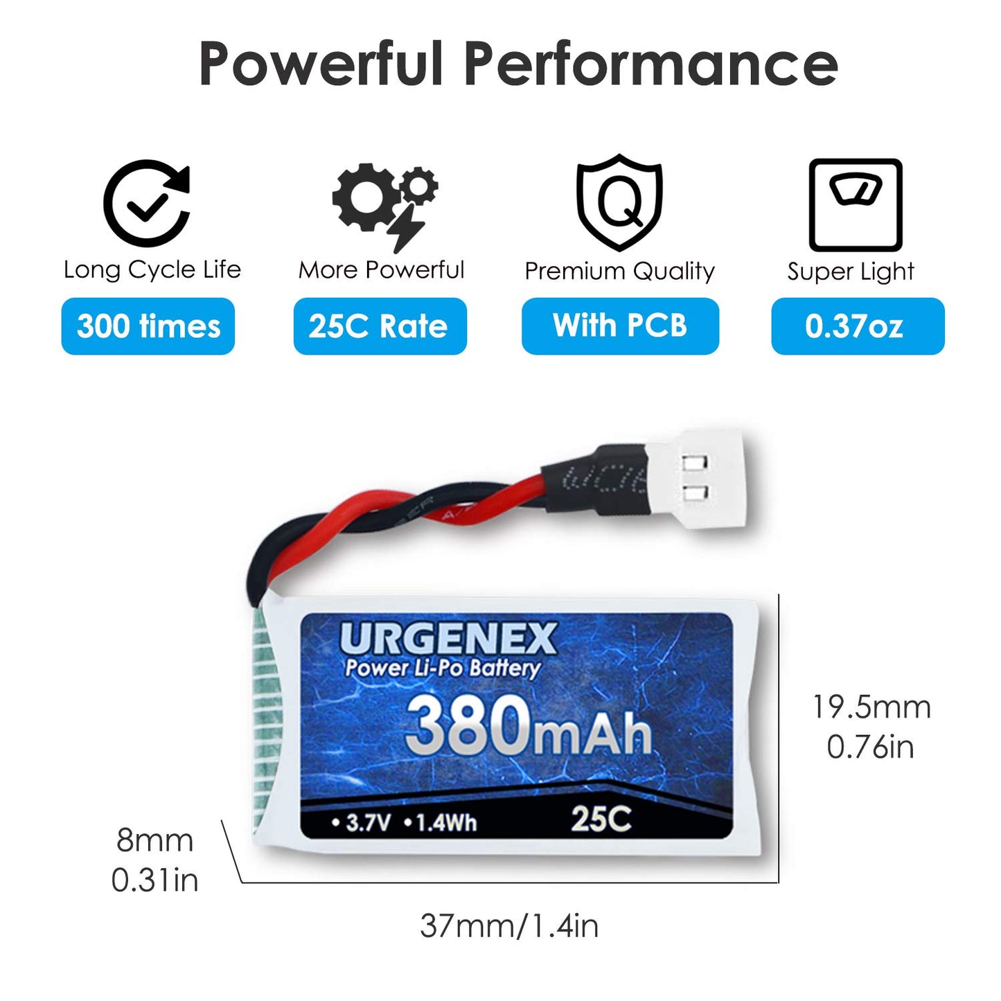 URGENEX 3.7V Drone Battery 380mAh 25C 1S Lipo Battery Fit for SYMA Holy Stone Drone Quadcopter Aircraft Parts 5PCS RC Battery wi
