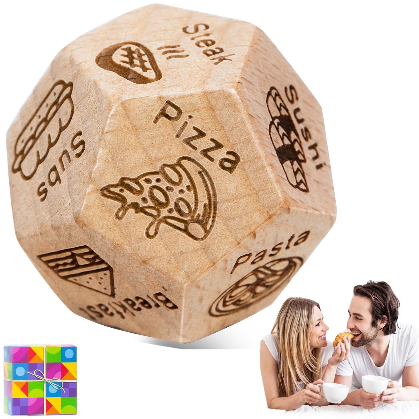 Metaroki Dice For Couples, Food Decision Dice Games, Wooden Date Night Dice Gift For Boyfriend, Girlfriend, Wife, Husband, For C