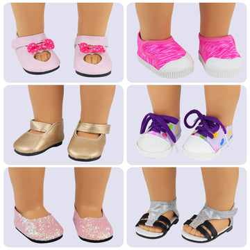 Ecore Fun 18 Inch Girl Doll Accessories Includes 9 Pairs Of Shoes And 4 Pairs Of Random Color Socks Fit For 18 Inch Girl Doll - Sandals, Casual Shoes, Canvas Shoes, Roller Skates Ect