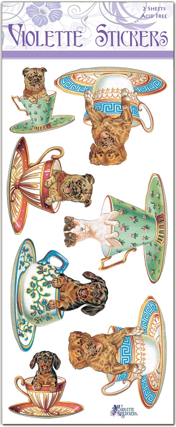 Dog in Teacups Stickers by Violette Stickers, Waterproof Tea Cup Stickers for kids, Beautifully Detailed Miniature Coffee Sticke