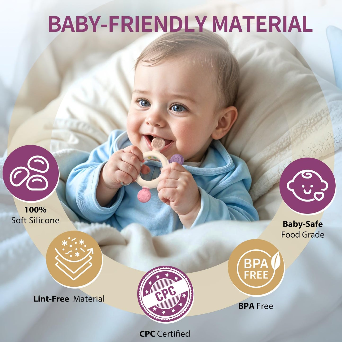 akolik Teething Toys for Babies  Baby Teethers Toy Teething Ring Silicone  Grasping Teething Toy  BPA Free Teething Newborn Accessories for Baby 0 3 6 9 12 18 Months (Ringer Pink)