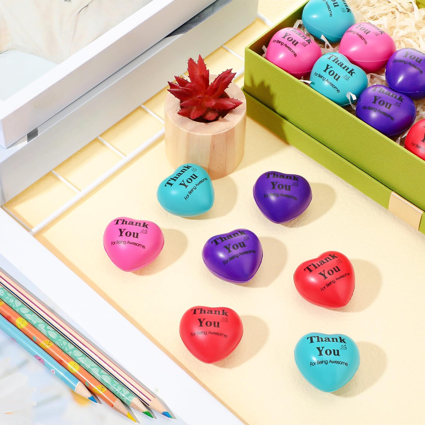 Tradder 36 Pcs Heart Stress Balls Appreciation Heart Shaped Foam Motivational Stress Balls Relief Gifts Bulk for Kids Adults Wed