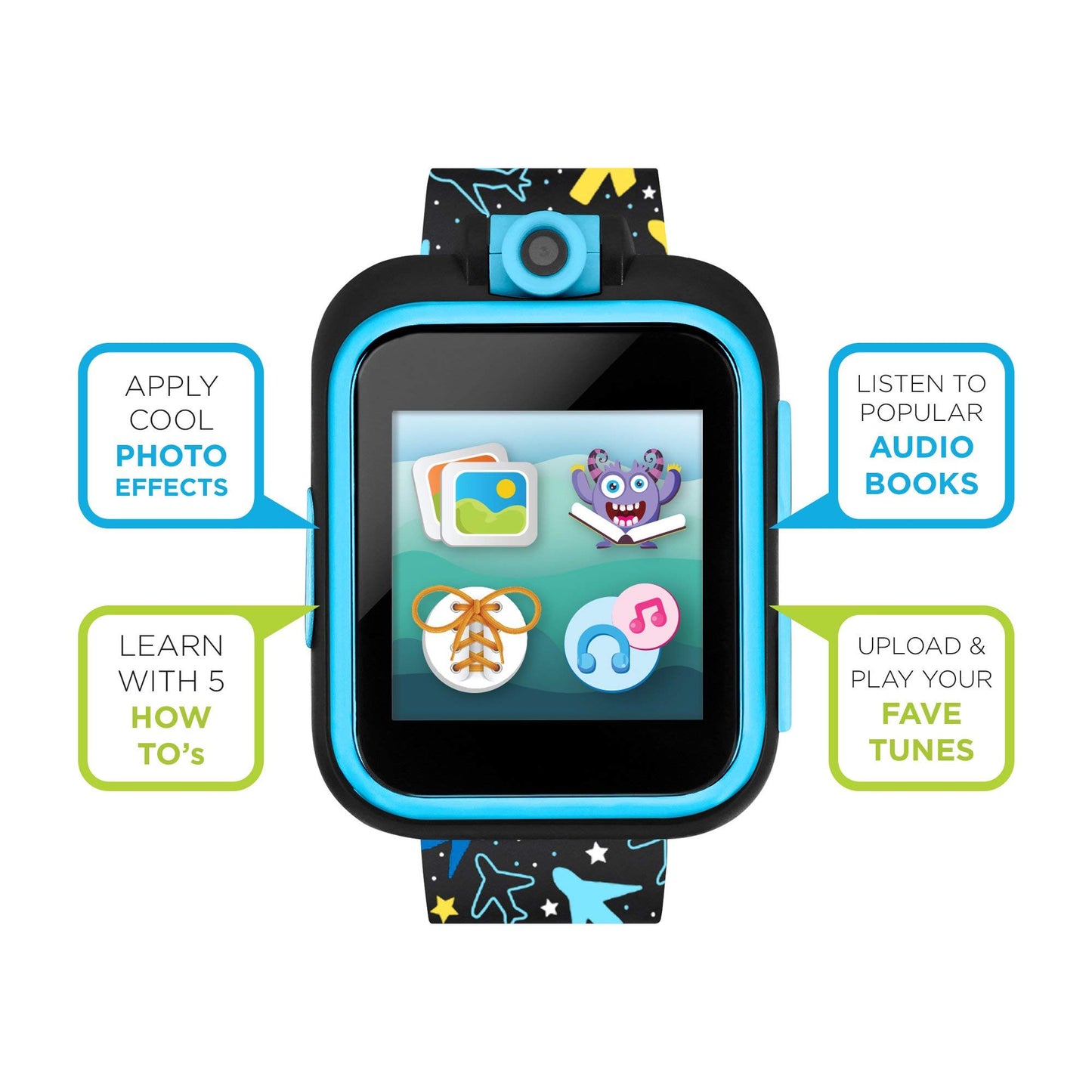 Kids Smartwatch Playzoom 2 With Swivel Selfie Camera, Stem Learning, 20+ Games, Audio Bedtime Stories, Store Music For Kids Toddlers Boys Girls Airplane And Star Print